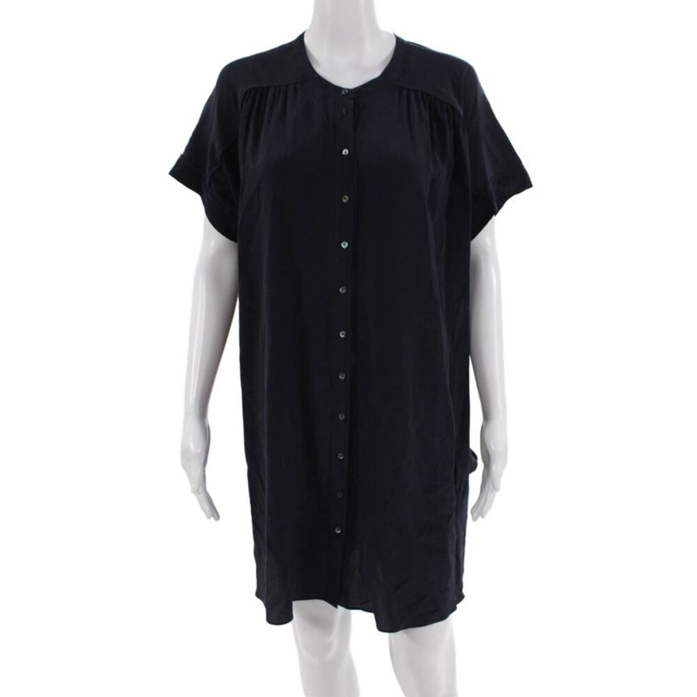 Calypso Saint Barth, Women Shirt Dress Dark Blue Silk Short Sleeve Size S